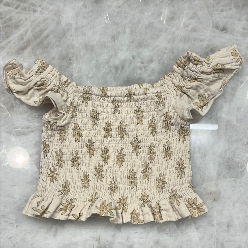 Rylee + Cru Cream Smocked Ruffled Blouse